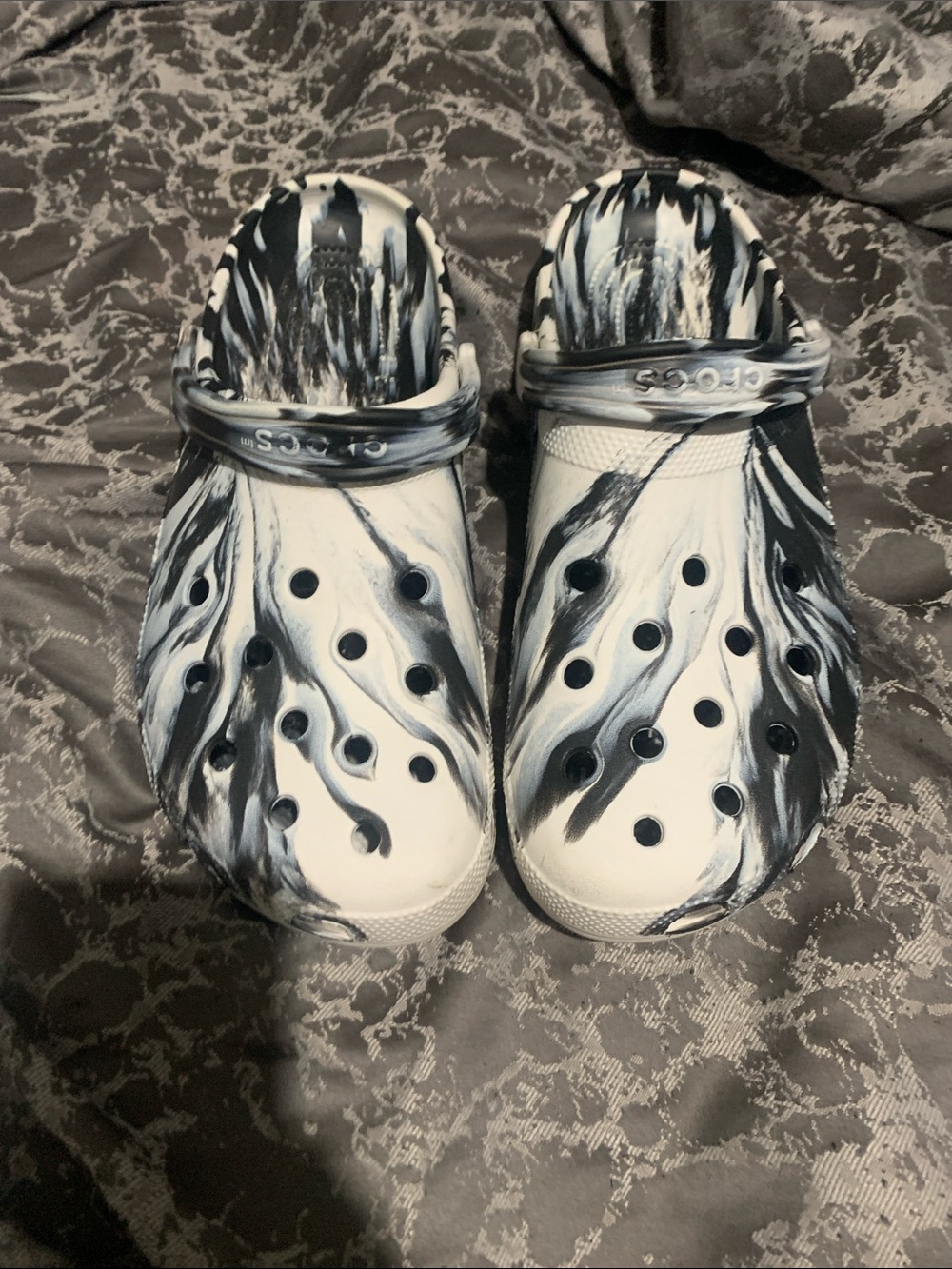 CROCS White and Black Marbled Classic Clog